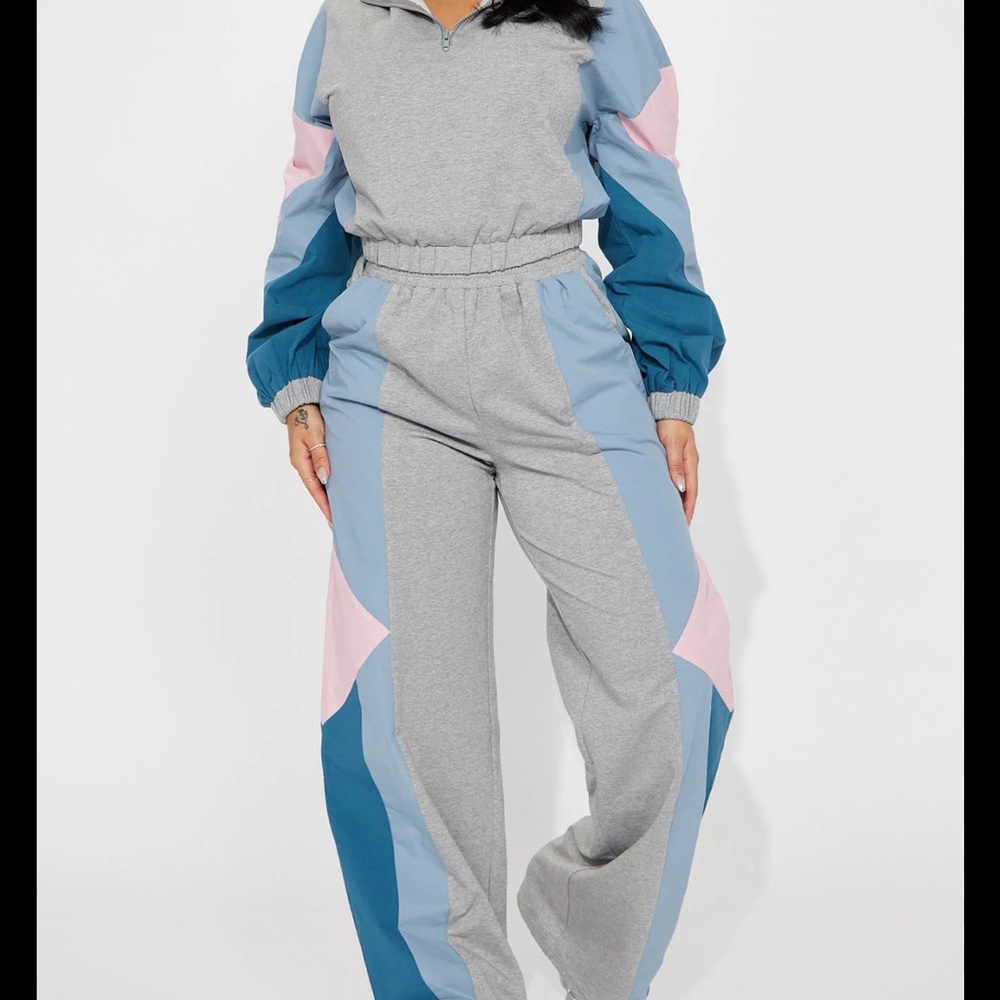 Fashion Nova Colorblock Jogger Set - Gray, Blue, and Pink